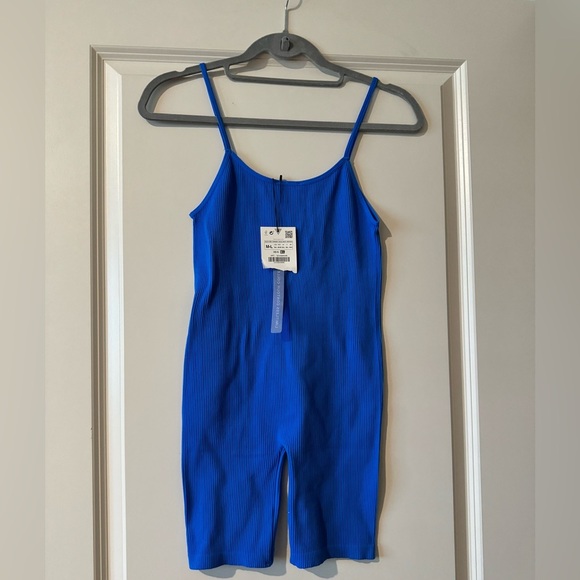 NEW Zara Limitless Contour Jumpsuit Romper Onesie Ribbed Blue Size M/L NWT - Picture 4 of 6